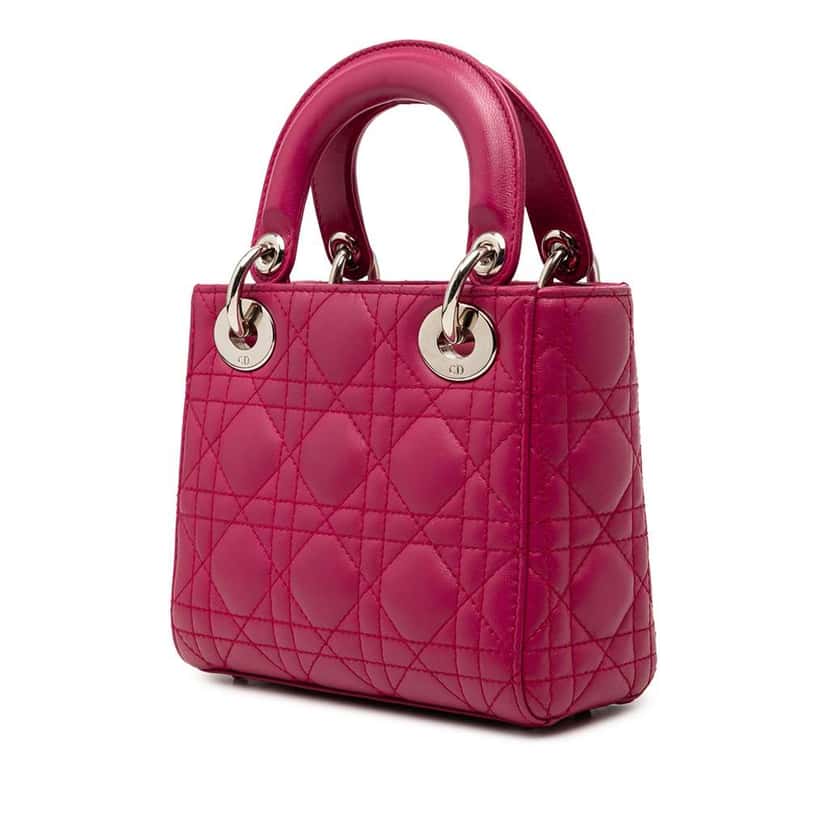 Dior Mini Lambskin Cannage Lady Dior Pink Leather Good condition - Back View