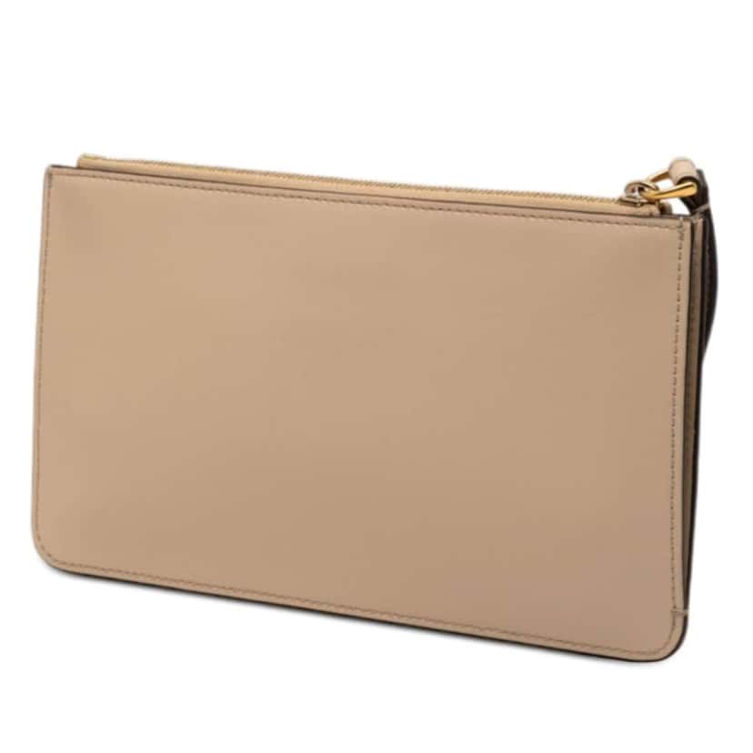 Fendi Studded Leather Slim Wristlet Clutch Beige Leather Good condition - Back View