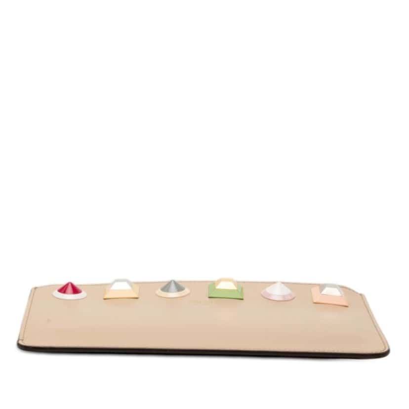Fendi Studded Leather Slim Wristlet Clutch Beige Leather Good condition - Inside View
