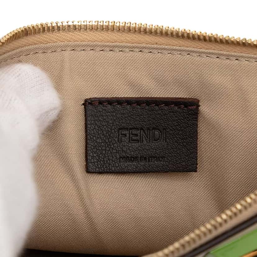 Fendi Studded Leather Slim Wristlet Clutch Beige Leather Good condition - Box View