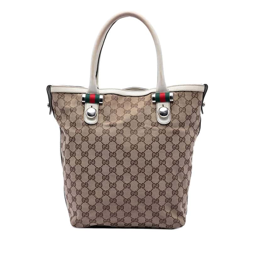 Gucci GG Canvas Web Match Ball Tote Beige Good condition - Front View