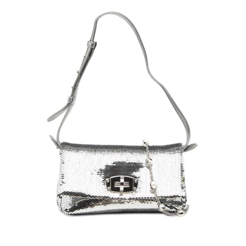 Miu Miu Metallic Sequin Crystal Chain Satchel Silver Good condition - Front View