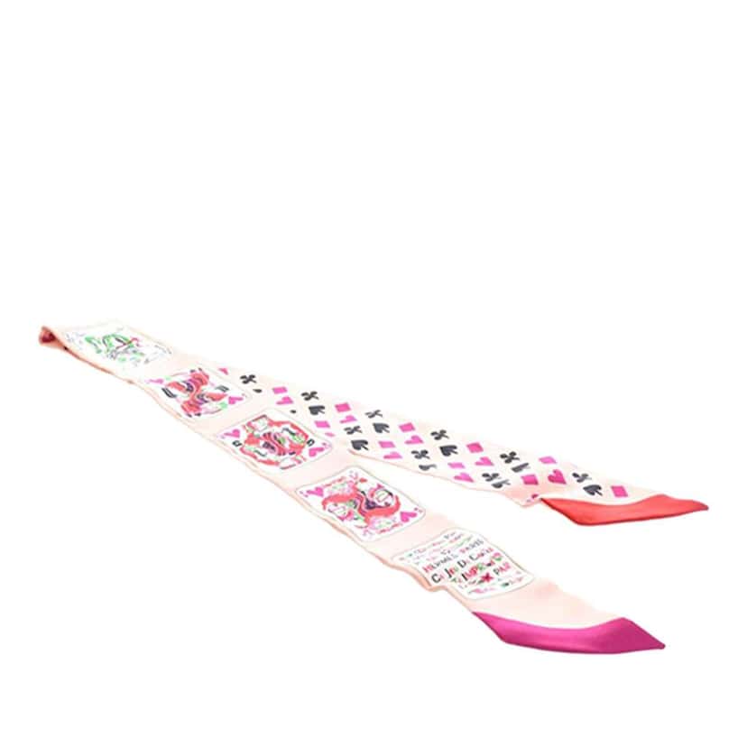 Hermès Jeu de Cartes Silk Twilly Scarf Pink Silk Good condition - Front View