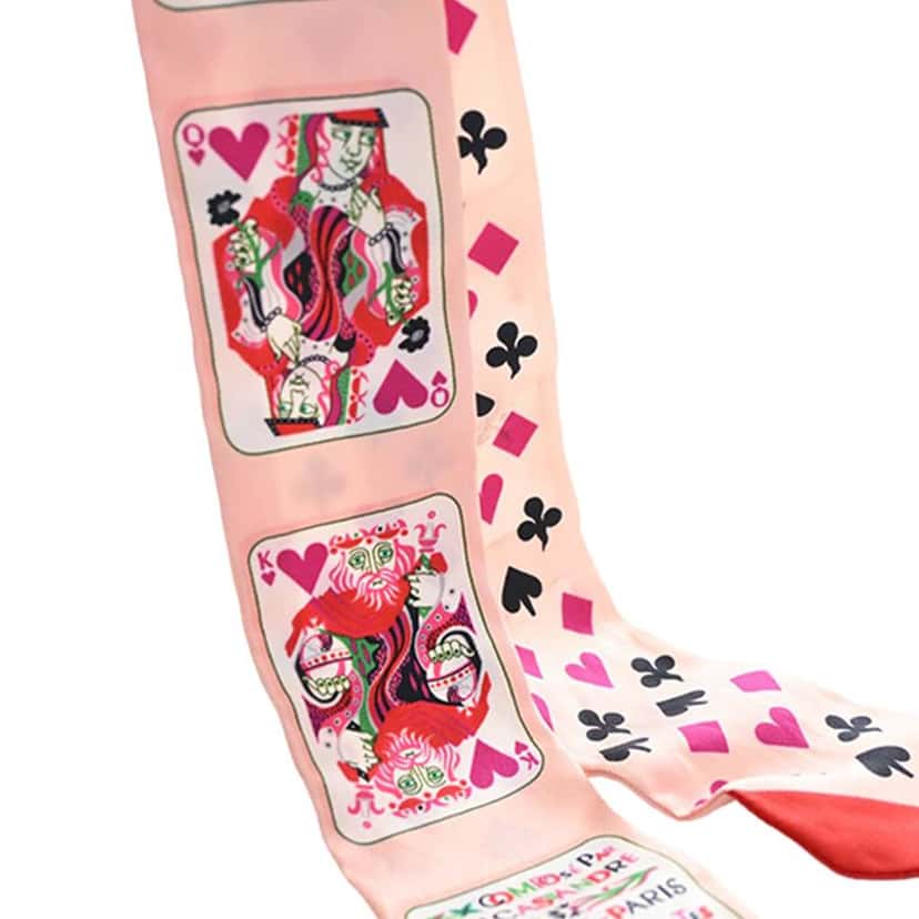 Hermès Jeu de Cartes Silk Twilly Scarf Pink Silk Good condition - Back View