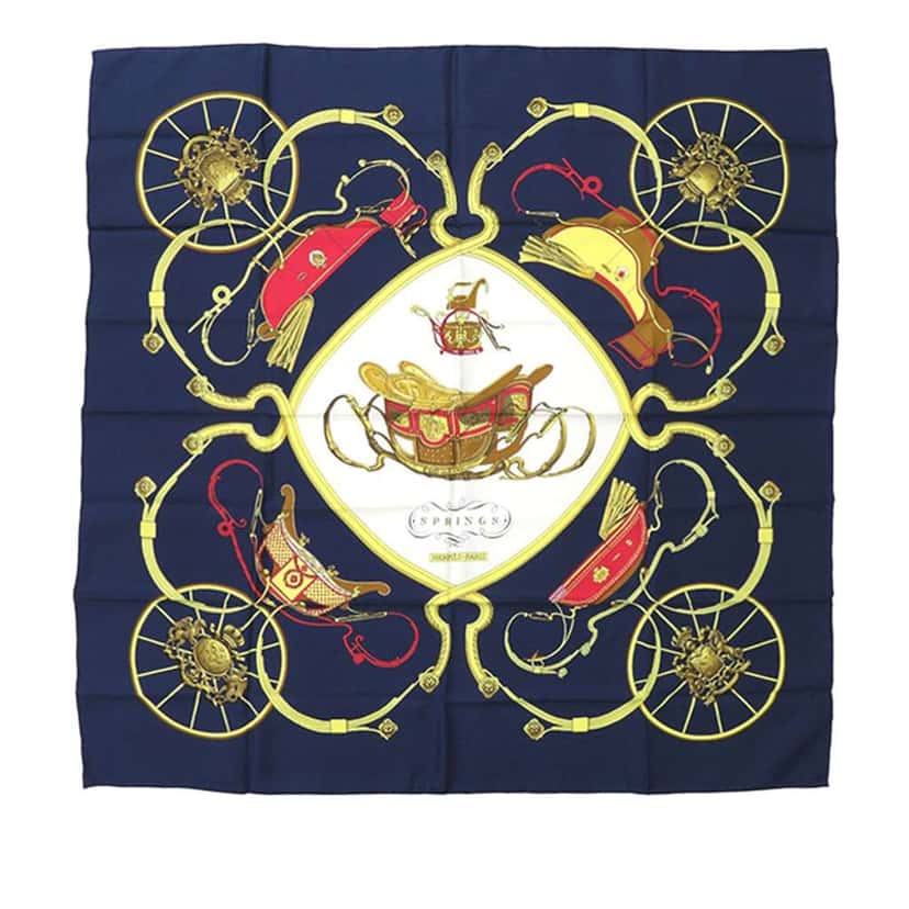 Hermès Springs Silk Scarf 90 Blue Silk Good condition - Front View