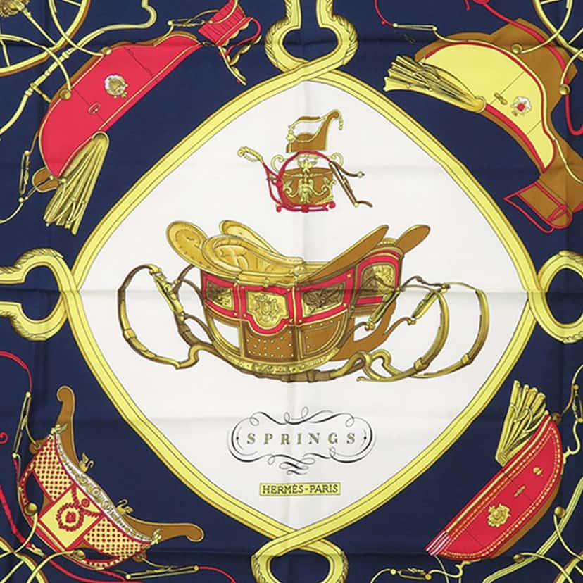 Hermès Springs Silk Scarf 90 Blue Silk Good condition - Inside View