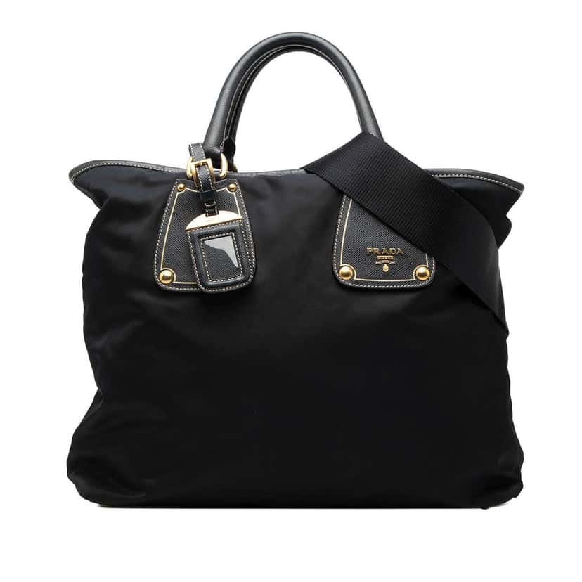 Prada Saffiano Trimmed Tessuto Satchel Black Good condition - Front View