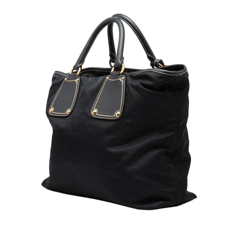 Prada Saffiano Trimmed Tessuto Satchel Black Good condition - Back View