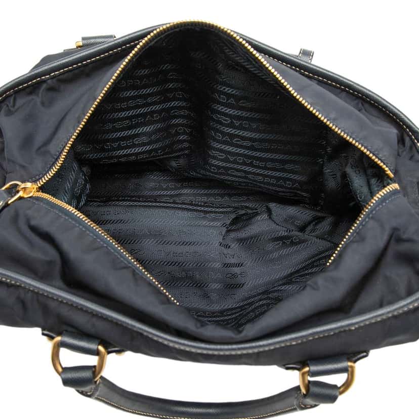 Prada Saffiano Trimmed Tessuto Satchel Black Good condition - Model View