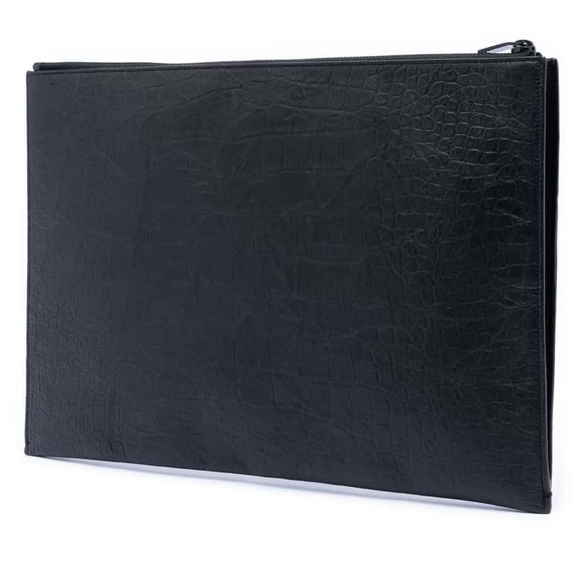 Saint Laurent Croc Embossed Leather Monogram Clutch Black Leather Very good condition - Back View