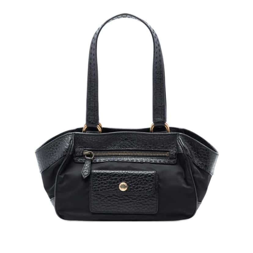 Prada Leather Trimmed Tessuto Front Flap Pocket Shoulder Bag Black Very good condition - Front View