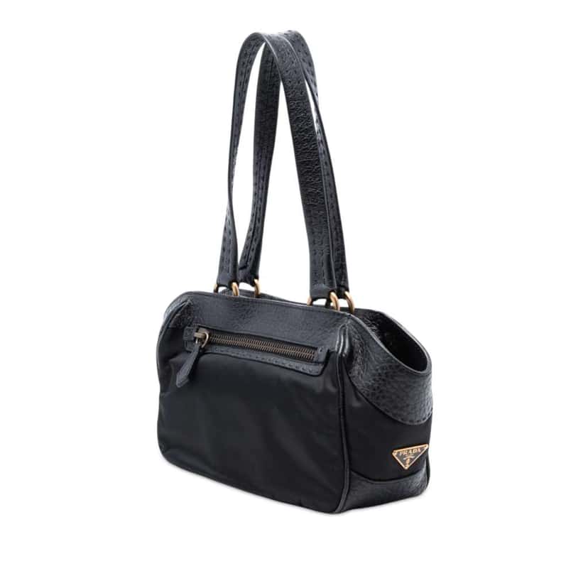 Prada Leather Trimmed Tessuto Front Flap Pocket Shoulder Bag Black Very good condition - Back View