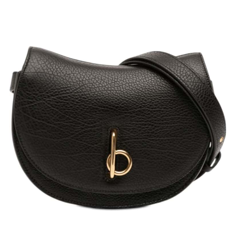 Burberry Mini Grained Calfskin Rocking Horse Crossbody Black Leather Very good condition - Front View
