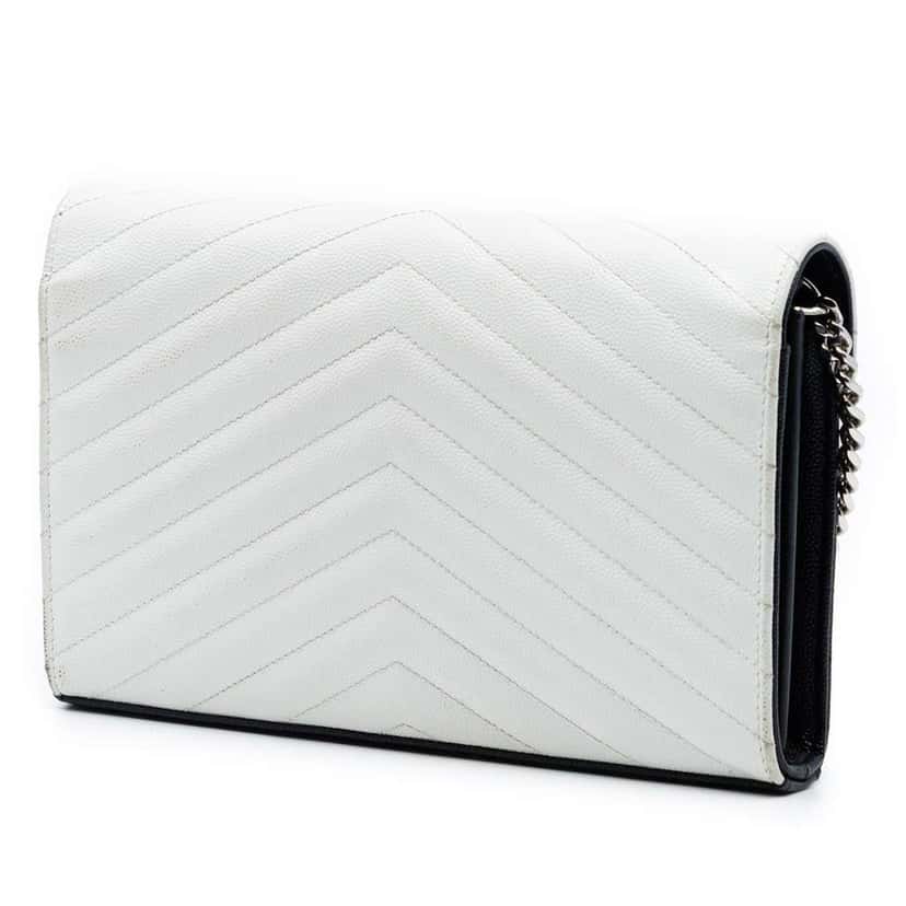 Saint Laurent Bicolor Grain De Poudre Chevron Monogram Envelope Chain Wallet Black Leather Good condition - Back View