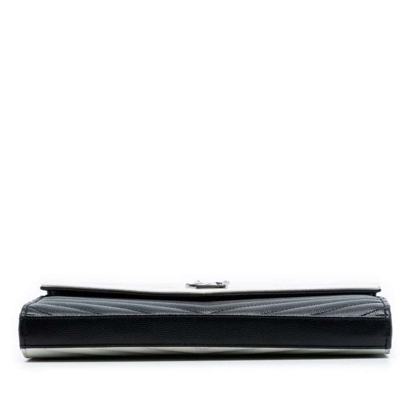 Saint Laurent Bicolor Grain De Poudre Chevron Monogram Envelope Chain Wallet Black Leather Good condition - Inside View