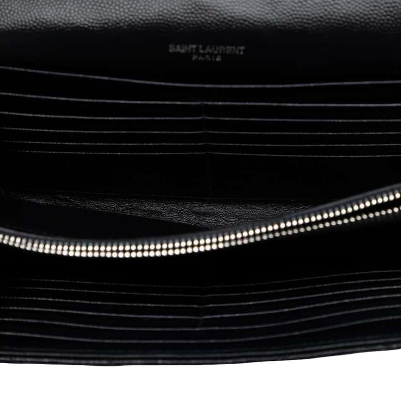 Saint Laurent Bicolor Grain De Poudre Chevron Monogram Envelope Chain Wallet Black Leather Good condition - Model View
