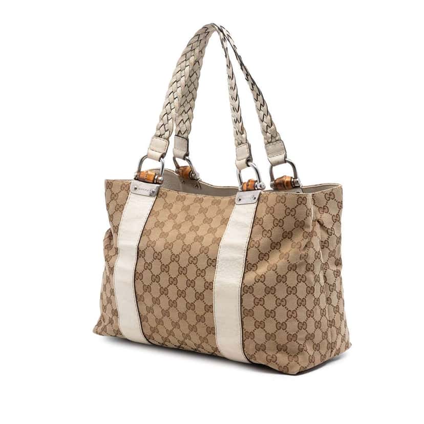 Gucci Medium GG Canvas Bamboo Libeccio Tote Beige Very good condition - Back View