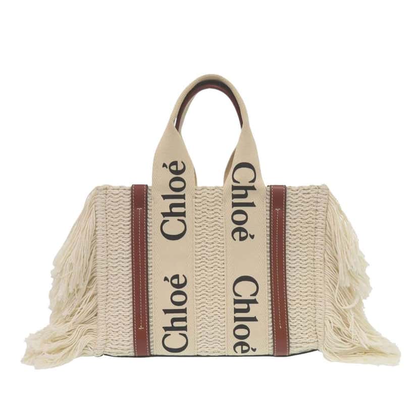 Chloé Small Linen Woody Fringe Tote Brown Very good condition - Back View