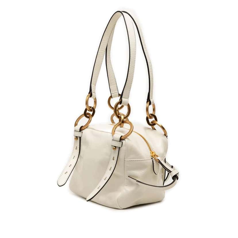 Prada Mini Soft Calfskin Dangle Top Handle Bag White Leather Very good condition - Back View