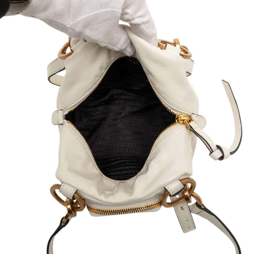 Prada Mini Soft Calfskin Dangle Top Handle Bag White Leather Very good condition - Model View
