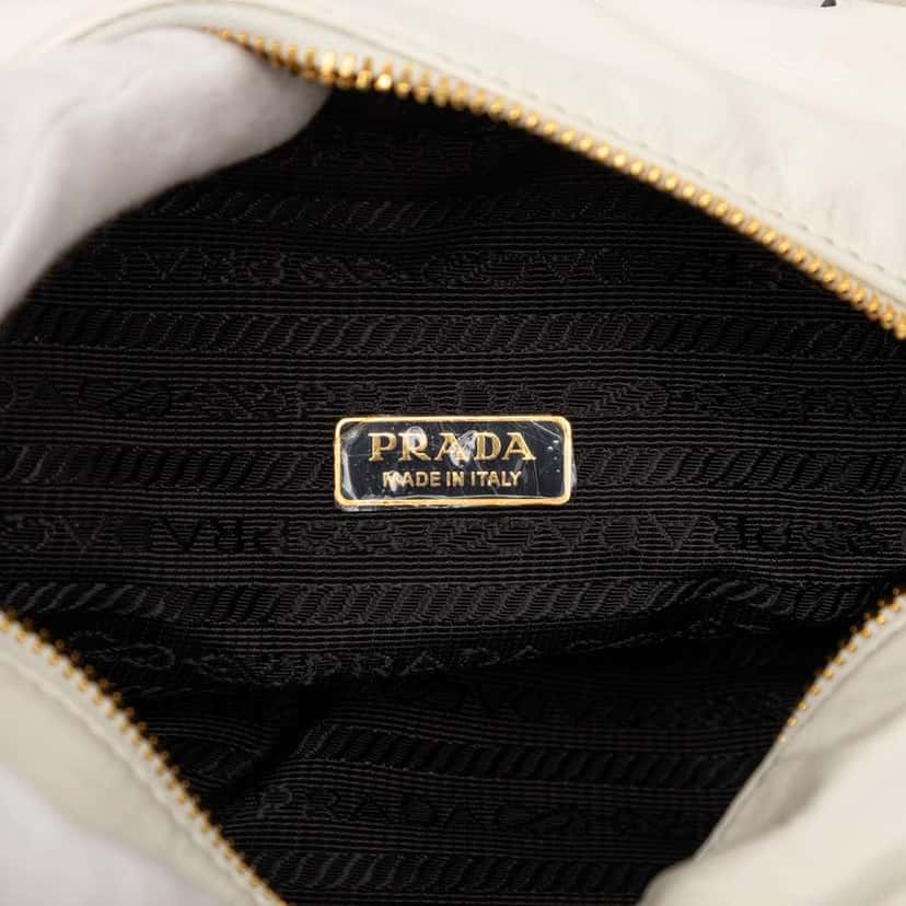 Prada Mini Soft Calfskin Dangle Top Handle Bag White Leather Very good condition - Box View