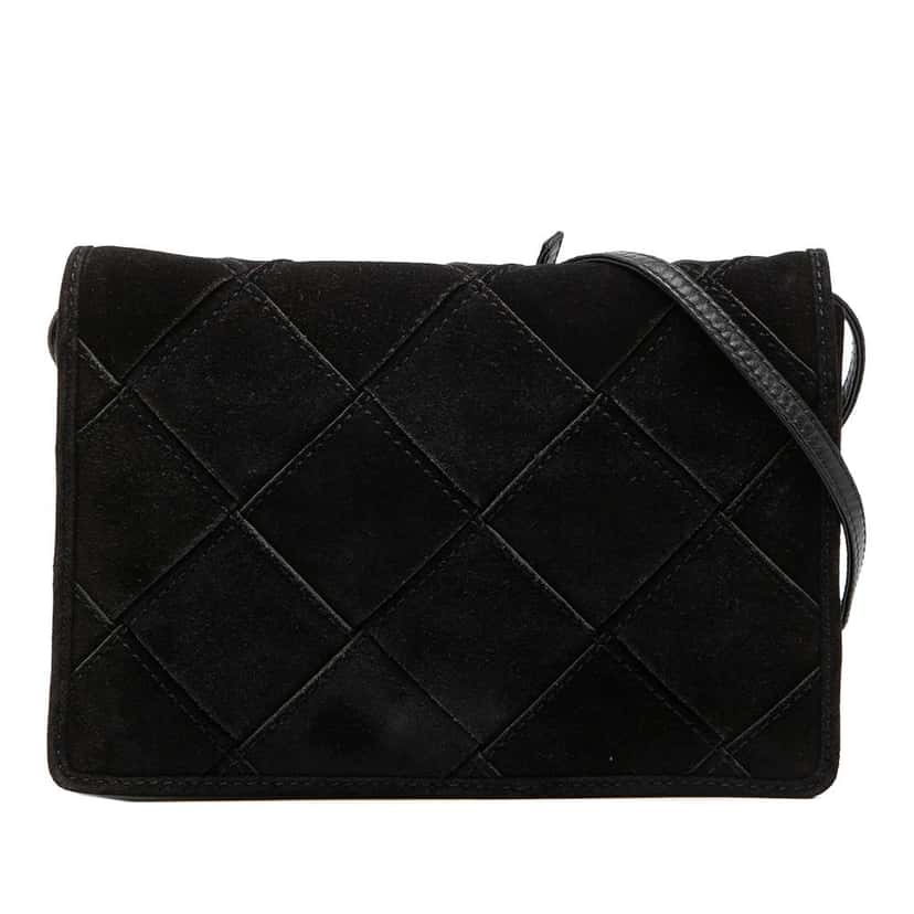 Bottega Veneta Suede Intrecciato Crossbody Black Leather Very good condition - Front View