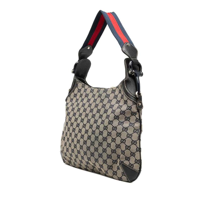 Gucci GG Canvas Web Horsebit Creole Hobo Beige Canvas Very good condition - Back View