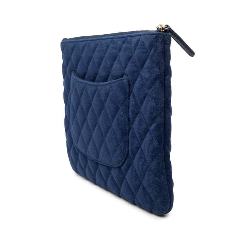 Chanel Medium Quilted Jersey O Case Clutch Blue Cotton Good condition - Back View