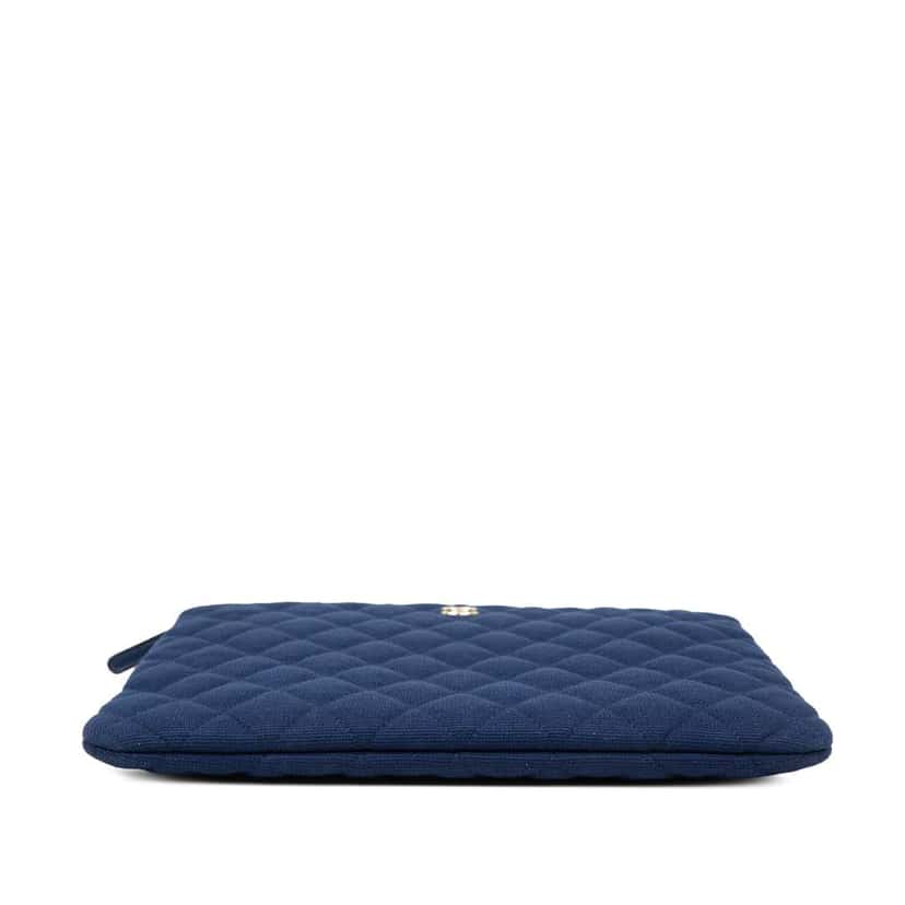 Chanel Medium Quilted Jersey O Case Clutch Blue Cotton Good condition - Inside View