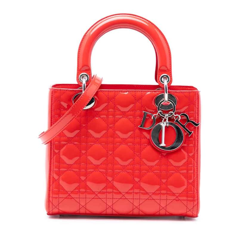 Dior Medium Patent Cannage Lady Dior Orange Leather Good condition - Front View