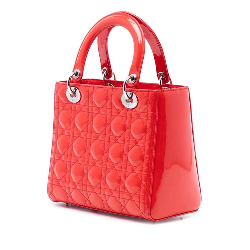Dior Medium Patent Cannage Lady Dior Orange Leather Good condition - Back View
