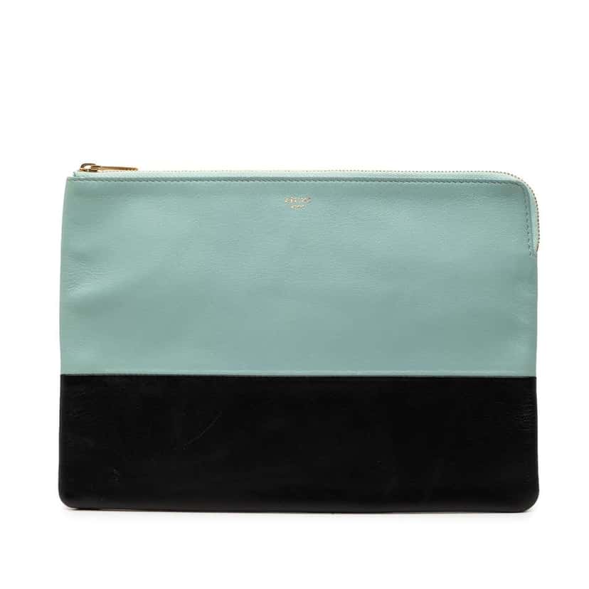 Celine Bicolor Lambskin Solo Clutch Blue Leather Very good condition - Front View