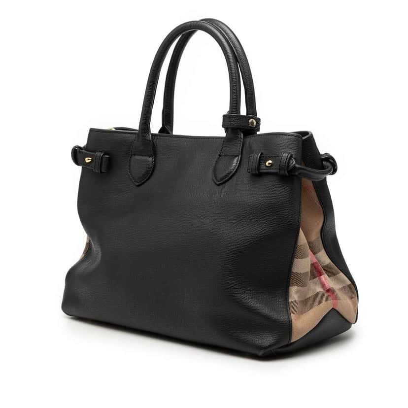 Burberry Medium Leather and House Check Banner Satchel Black Leather Very good condition - Back View