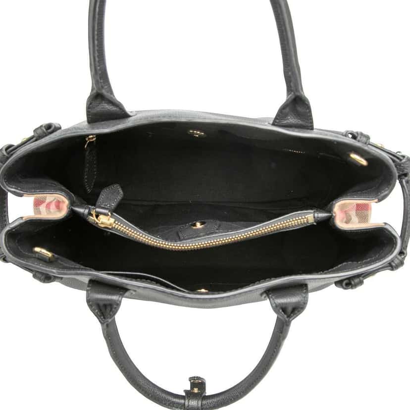 Burberry Medium Leather and House Check Banner Satchel Black Leather Very good condition - Model View