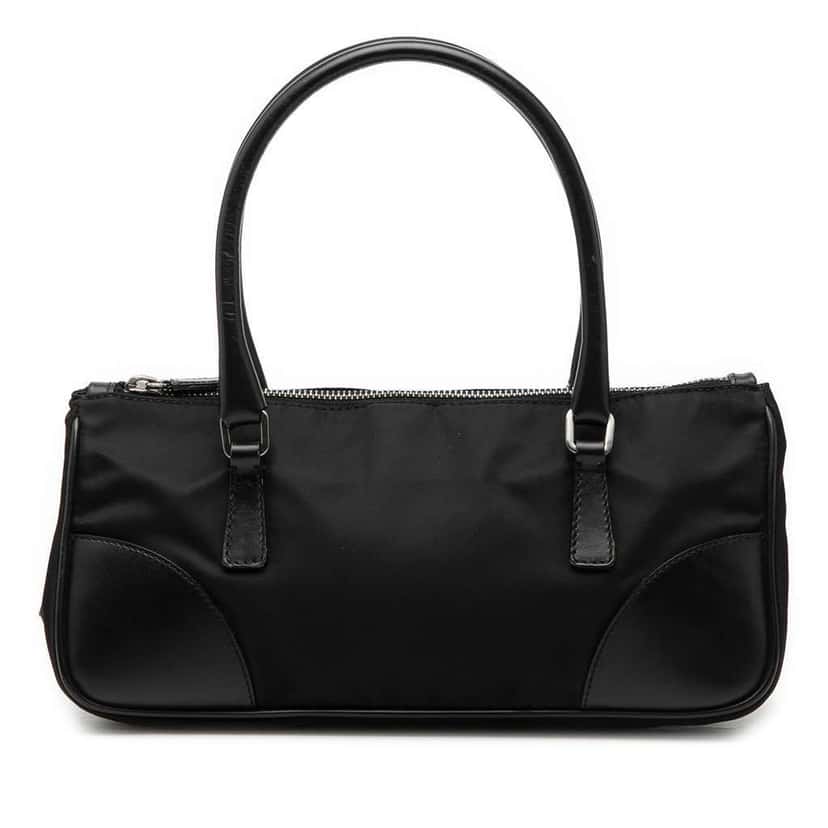 Prada Vitello Trimmed Tessuto Handbag Black Very good condition - Front View