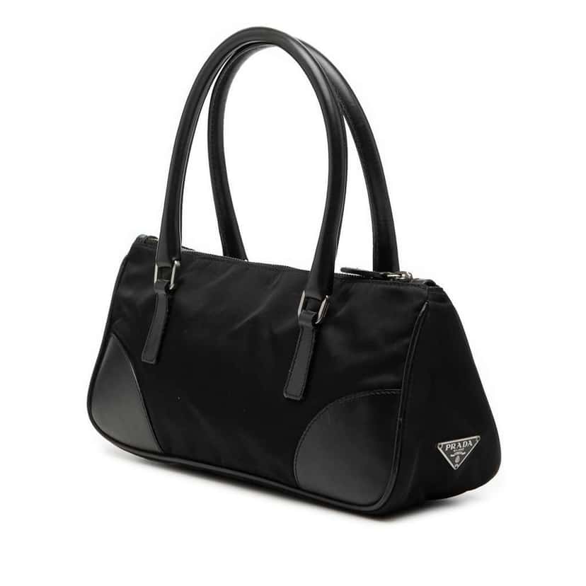 Prada Vitello Trimmed Tessuto Handbag Black Very good condition - Back View