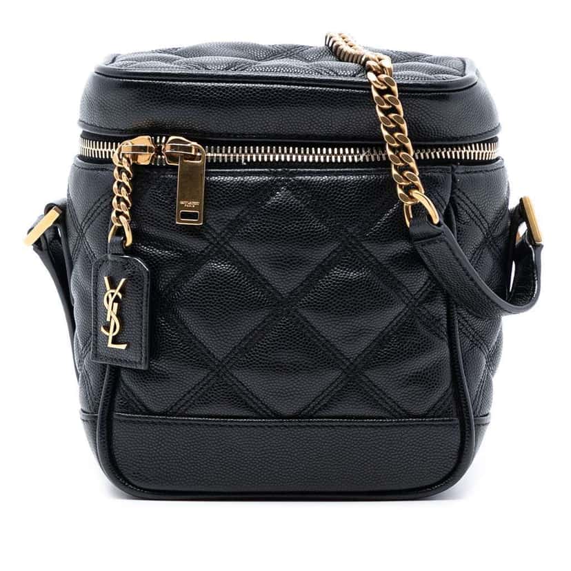 Saint Laurent Grain de Poudre Quilted 80s Vanity Bag Black Leather Very good condition - Front View