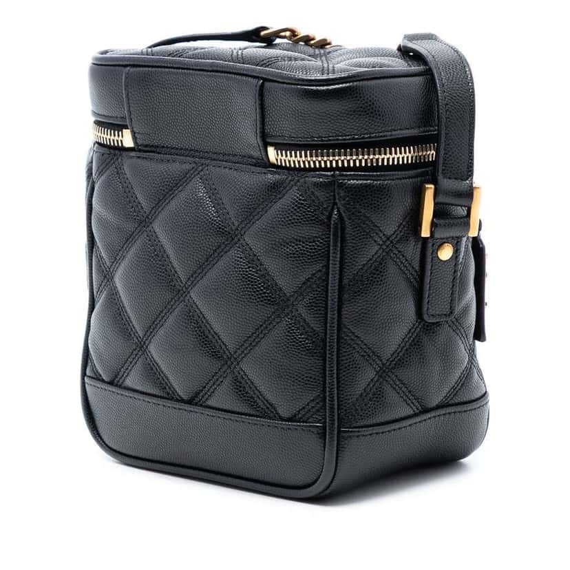Saint Laurent Grain de Poudre Quilted 80s Vanity Bag Black Leather Very good condition - Back View