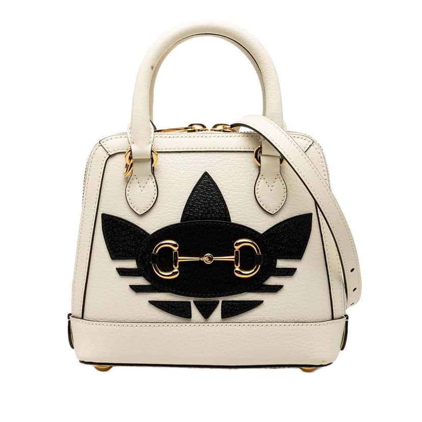 Gucci Adidas Mini Leather Horsebit 1955 Top Handle Bag White Leather Very good condition - Front View