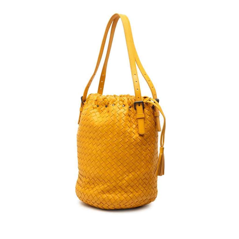 Bottega Veneta Nappa Intrecciato Drawstring Bucket Bag Orange Leather Very good condition - Back View