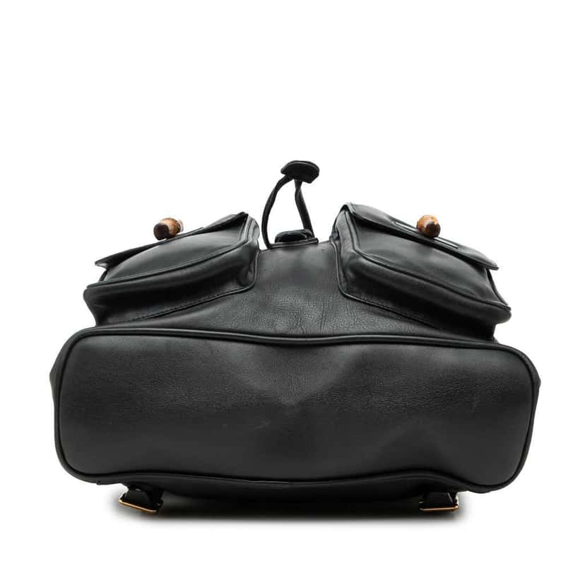 Gucci Calfskin Bamboo Drawstring Backpack Black Leather Very good condition - Inside View