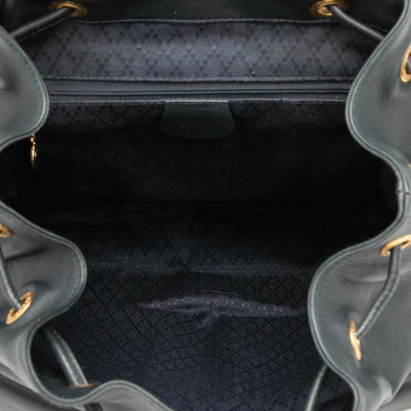 Gucci Calfskin Bamboo Drawstring Backpack Black Leather Very good condition - Model View