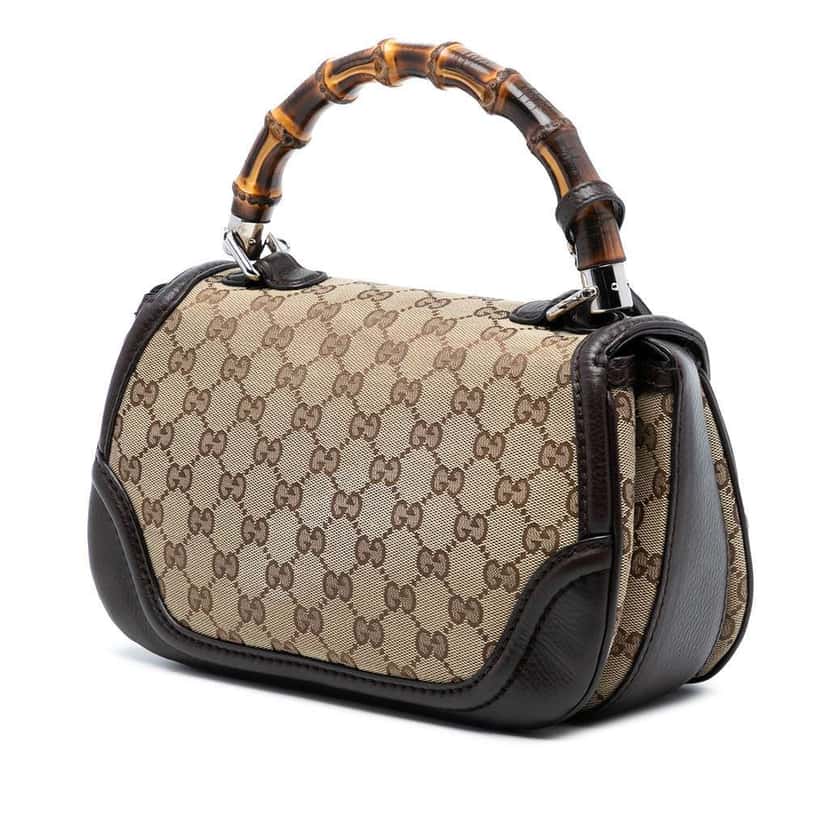Gucci Medium GG Canvas New Bamboo Top Handle Bag Beige Very good condition - Back View