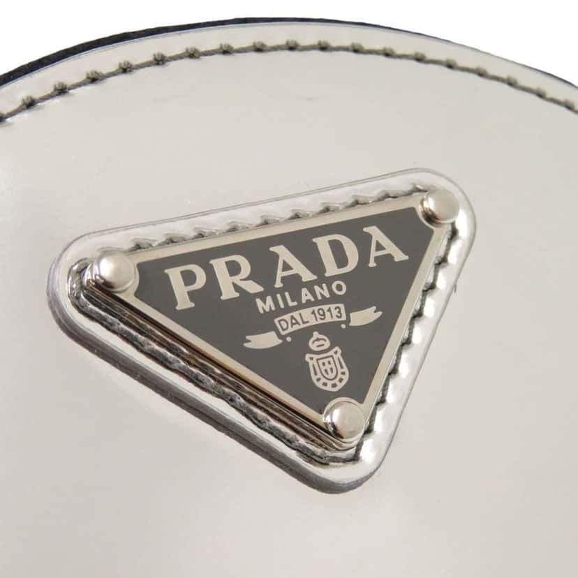 Prada Spazzolato Round Chain Coin Crossbody Silver Leather Very good condition - Box View