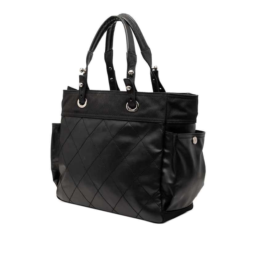 Chanel Large Quilted Coated Canvas Paris Biarritz Tote Black Canvas Good condition - Back View