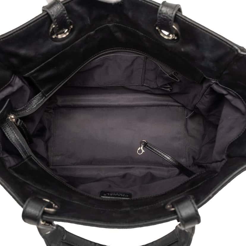 Chanel Large Quilted Coated Canvas Paris Biarritz Tote Black Canvas Good condition - Model View