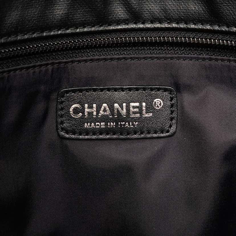 Chanel Large Quilted Coated Canvas Paris Biarritz Tote Black Canvas Good condition - Box View