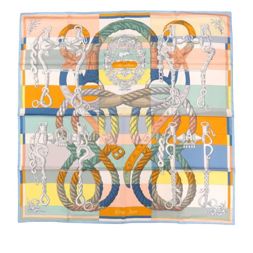 Hermès Della Cavalleria Double Face Silk Scarf 90 Orange Silk Never worn - Front View