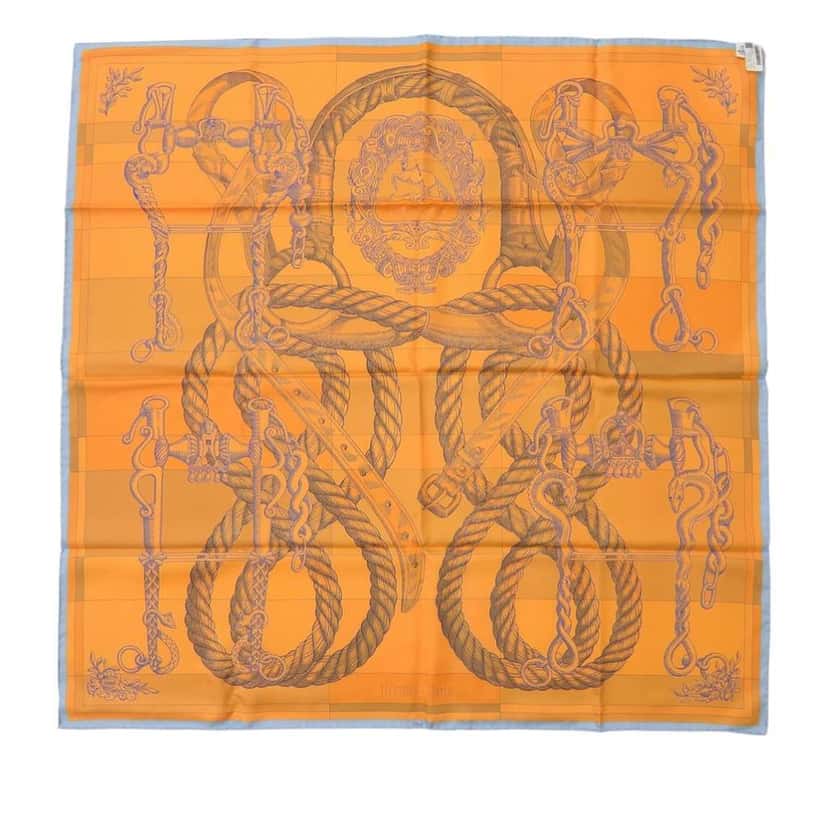 Hermès Della Cavalleria Double Face Silk Scarf 90 Orange Silk Never worn - Inside View