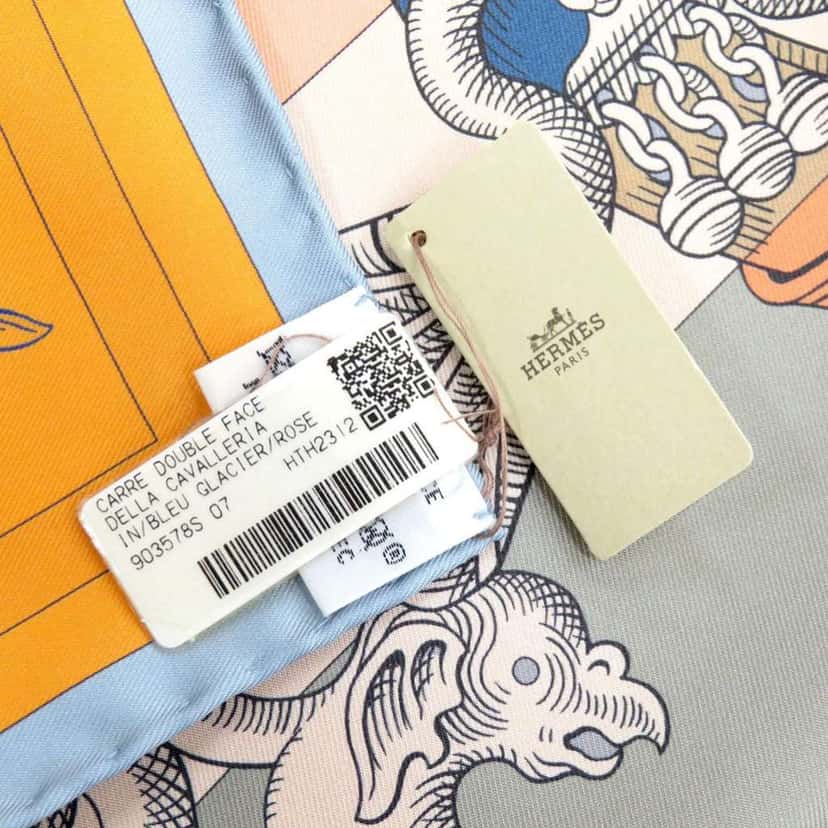 Hermès Della Cavalleria Double Face Silk Scarf 90 Orange Silk Never worn - Model View